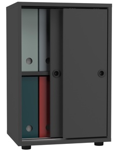 Büroschrank Bücher Ordner Aktenschrank Büromöbel Schrank Ulas 2-fach Schiebetüren Unisex Anthrazit ONE SIZE