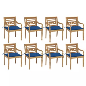 vidaXL, vidaXL Batavia-Stühle mit Kissen 8 Stk. Massivholz Teak, vidaXL Batavia-Stühle mit Kissen 8 Stk. Massivholz Teak
