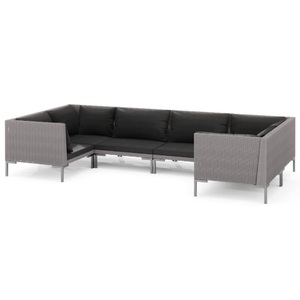 vidaXL, vidaXL 6-tlg. Garten-Lounge-Set mit Auflagen Poly Rattan Dunkelgrau