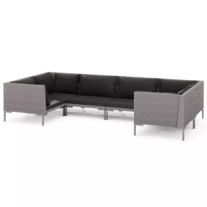 vidaXL, vidaXL 6-tlg. Garten-Lounge-Set mit Auflagen Poly Rattan Dunkelgrau, vidaXL 6-tlg. Garten-Lounge-Set mit Kissen Poly Rattan Dunkelgrau
