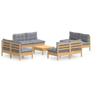 vidaXL, vidaXL 9-tlg. Garten-Lounge-Set mit Grauen Kissen Kiefernholz