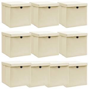 vidaXL, vidaXL Aufbewahrungsboxen mit Deckel 10 Stk. Creme 32x32x32 cm Stoff, vidaXL Aufbewahrungsboxen mit Deckel 10 Stk. Creme 32x32x32 cm Stoff