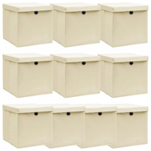 vidaXL, vidaXL Aufbewahrungsboxen mit Deckel 10 Stk. Creme 32x32x32 cm Stoff, vidaXL Aufbewahrungsboxen mit Deckel 10 Stk. Creme 32x32x32 cm Stoff