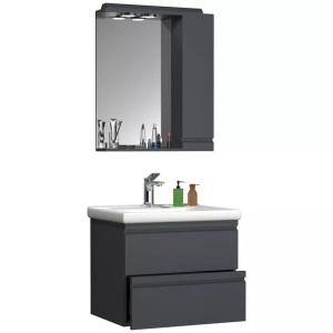 VCM, 3-tlg. Waschplatz Waschtisch 60 cm Badmöbel Set Waschbecken grifflose Schublade Spiegelschrank Silora L 3-tlg. Waschplatz Waschtisch 60 cm Badmöbel Set Waschbecken grifflose Schublade Spiegelschrank Silora L, VCM - 3-tlg. Waschplatz Waschtisch 60 cm Badmöbel Set Waschbecken grifflose Schublade Spiegelschrank Silora L, cm, Anthrazit