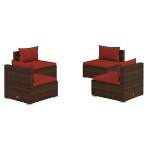 vidaXL, vidaXL 4-tlg. Garten-Lounge-Set mit Kissen Poly Rattan Braun