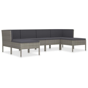 vidaXL, vidaXL 6-tlg. Garten-Lounge-Set mit Auflagen Poly Rattan Grau, vidaXL 6-tlg. Garten-Lounge-Set mit Auflagen Poly Rattan Grau