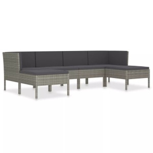 vidaXL, vidaXL 6-tlg. Garten-Lounge-Set mit Auflagen Poly Rattan Grau, vidaXL 6-tlg. Garten-Lounge-Set mit Auflagen Poly Rattan Grau