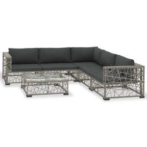 Diverse Hardware, 6-tlg. Garten-Lounge-Set mit Auflagen Poly Rattan Grau