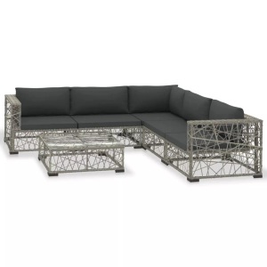 Diverse Hardware, 6-tlg. Garten-Lounge-Set mit Auflagen Poly Rattan Grau