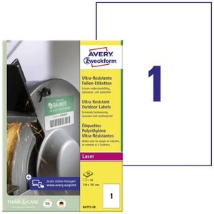 Avery Zweckform, Avery-Zweckform B4775-50 210 x 297 mm Polyethylenfolie Weiß 50 St. Permanent Universal-Etiketten Laser 50 Blatt DIN A4, Avery-Zweckform B4775-50 Universal-Etiketten 210 x 297 mm Polyethylenfolie Weiß 50 St. Permanent haftend Laserdrucker,