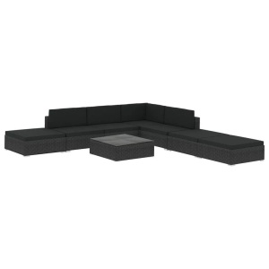 Diverse Hardware, 8-tlg. Garten-Lounge-Set mit Auflagen Poly Rattan Schwarz