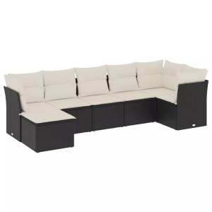 vidaXL, vidaXL 7-tlg. Garten-Sofagarnitur mit Kissen Schwarz Poly Rattan, vidaXL 7-tlg. Garten-Sofagarnitur mit Kissen Schwarz Poly Rattan