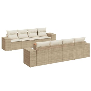 vidaXL, vidaXL 9-tlg. Garten-Sofagarnitur mit Kissen Beige Poly Rattan, vidaXL 9-tlg. Garten-Sofagarnitur mit Kissen Beige Poly Rattan