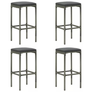 vidaXL, vidaXL Barhocker mit Kissen 4 Stk. Grau Poly Rattan, vidaXL Barhocker mit Kissen 4 Stk. Grau Poly Rattan