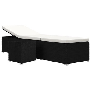 Diverse Hardware, Sonnenliege mit Auflage und Teetisch Poly Rattan Cremeweiss, VidaXL - Sonnenliege poly-rattan, One Size, Schwarz