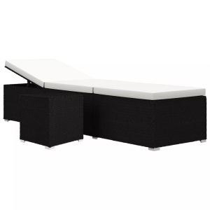 Diverse Hardware, Sonnenliege mit Auflage und Teetisch Poly Rattan Cremeweiss, VidaXL - Sonnenliege poly-rattan, One Size, Schwarz