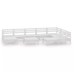 vidaXL, vidaXL 10-tlg. Garten-Lounge-Set Massivholz Kiefer Weiß, vidaXL 10-tlg. Garten-Lounge-Set Massivholz Kiefer Weiß