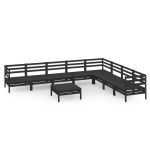 vidaXL, vidaXL 9-tlg. Garten-Lounge-Set Massivholz Kiefer Schwarz, vidaXL 9-tlg. Garten-Lounge-Set Massivholz Kiefer Schwarz