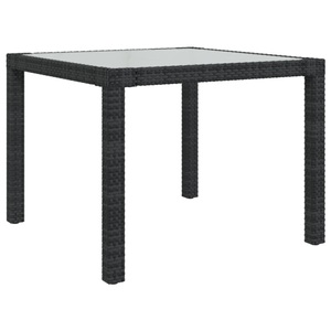 vidaXL, vidaXL Gartentisch 90x90x75 cm Gehärtetes Glas Poly Rattan Schwarz