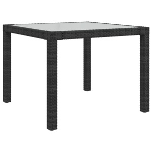 vidaXL, vidaXL Gartentisch 90x90x75 cm Gehärtetes Glas Poly Rattan Schwarz