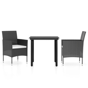 vidaXL, vidaXL 3-tlg. Garten-Essgruppe mit Kissen Schwarz, 