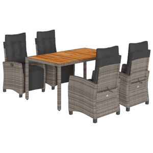 vidaXL, vidaXL 5-tlg. Garten-Essgruppe mit Kissen Grau Poly Rattan, 