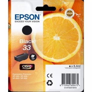 Epson, Original Tintenpatrone schwarz Epson T333140, Epson E33 Druckerpatronen bk - Epson T3331, No. 33 bk, C13T33314010 für z.B. Epson Expression Premium XP -530, Epson Expression Premium XP -630