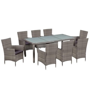 Diverse Hardware, 9-tlg. Garten-Essgruppe mit Auflagen Poly Rattan Grau