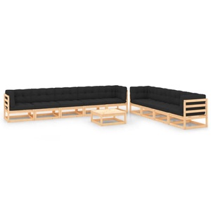 vidaXL, vidaXL 10-tlg. Garten-Lounge-Set mit Anthrazit Kissen Kiefernholz, vidaXL 10-tlg. Garten-Lounge-Set mit Kissen Massivholz Kiefer