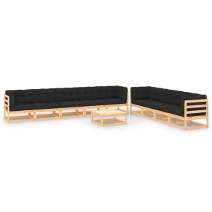 vidaXL, vidaXL 10-tlg. Garten-Lounge-Set mit Anthrazit Kissen Kiefernholz, vidaXL 10-tlg. Garten-Lounge-Set mit Kissen Massivholz Kiefer