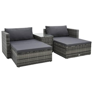 Diverse Hardware, 5-tlg. Garten-Lounge-Set mit Auflagen Poly Rattan Grau