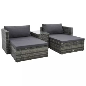 Diverse Hardware, 5-tlg. Garten-Lounge-Set mit Auflagen Poly Rattan Grau