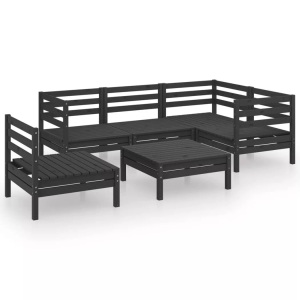 vidaXL, vidaXL 6-tlg. Garten-Lounge-Set Massivholz Kiefer Schwarz