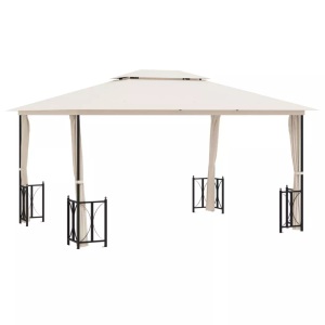 vidaXL, vidaXL Pavillon mit Seitenwänden & Doppeldach 3x4 m Creme, vidaXL Pavillon mit Seitenwänden & Doppeldach 3x4 m Creme