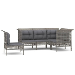 vidaXL, vidaXL 5-tlg. Garten-Lounge-Set mit Kissen Grau Poly Rattan