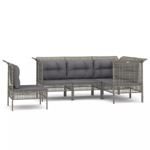 vidaXL, vidaXL 5-tlg. Garten-Lounge-Set mit Kissen Grau Poly Rattan