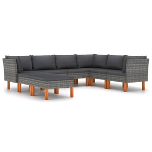 vidaXL, vidaXL 8-tlg. Garten-Lounge-Set mit Kissen Poly Rattan Grau