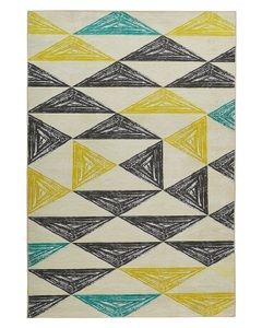 Beliani, Beliani Teppich grau-gelb-mintgrün Dreieckmuster 140 x 200 cm KALEN, Beliani - Teppich aus Polyester Modern KALEN, 200 cm, Rauch