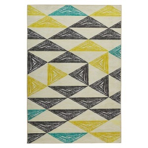Beliani, Beliani Teppich grau-gelb-mintgrün Dreieckmuster 140 x 200 cm KALEN, Beliani - Teppich aus Polyester Modern KALEN, 200 cm, Rauch