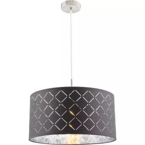 Globo, GLOBO KIDAL Hängeleuchte nickel matt, Textil grau silber metallic, Schirm mit Dekorsta, Globo HÄNGELEUCHTE 40/140 cm , 15228H Kidal , Metall, Textil , 140 cm , matt , beliebig kürzbar , 004558217001