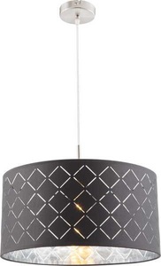 Globo, GLOBO KIDAL Hängeleuchte nickel matt, Textil grau silber metallic, Schirm mit Dekorsta, Globo HÄNGELEUCHTE 40/140 cm , 15228H Kidal , Metall, Textil , 140 cm , matt , beliebig kürzbar , 004558217001