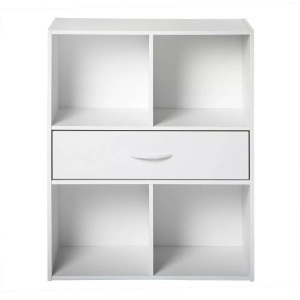 Calicosy, Aufbewahrungsregal 4 Fächer mit einer Schublade Aufbewahrungsregal 4 Fächer mit einer Schublade, Calicosy - Aufbewahrungsregal 4 Fächer mit einer Schublade, One Size, Weiss