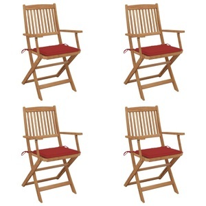 vidaXL, vidaXL Klappbare Gartenstühle 4 Stk. mit Kissen Massivholz Akazie, vidaXL Klappbare Gartenstühle 4 Stk. mit Kissen Massivholz Akazie