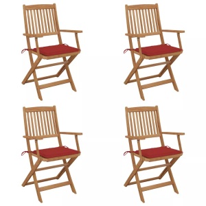 vidaXL, vidaXL Klappbare Gartenstühle 4 Stk. mit Kissen Massivholz Akazie, vidaXL Klappbare Gartenstühle 4 Stk. mit Kissen Massivholz Akazie