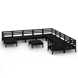 vidaXL, vidaXL 12-tlg. Garten-Lounge-Set Schwarz Massivholz Kiefer