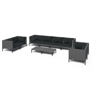 vidaXL, vidaXL 9-tlg. Garten-Lounge-Set mit Auflagen Poly Rattan Dunkelgrau
