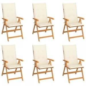 vidaXL, vidaXL Gartenstühle 6 Stk. mit Creme Kissen Massivholz Teak, vidaXL Gartenstühle 6 Stk. mit Creme Kissen Massivholz Teak