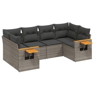 vidaXL, vidaXL 6-tlg. Garten-Sofagarnitur mit Kissen Grau Poly Rattan, vidaXL 6-tlg. Garten-Sofagarnitur mit Kissen Grau Poly Rattan