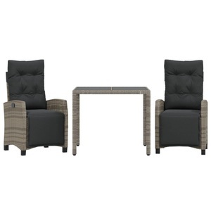vidaXL, vidaXL 3-tlg. Garten-Essgruppe mit Kissen Grau Poly Rattan, VidaXL - Garten essgruppe poly-rattan, One Size, Grau