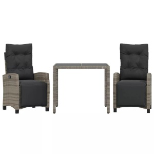 vidaXL, vidaXL 3-tlg. Garten-Essgruppe mit Kissen Grau Poly Rattan, VidaXL - Garten essgruppe poly-rattan, One Size, Grau